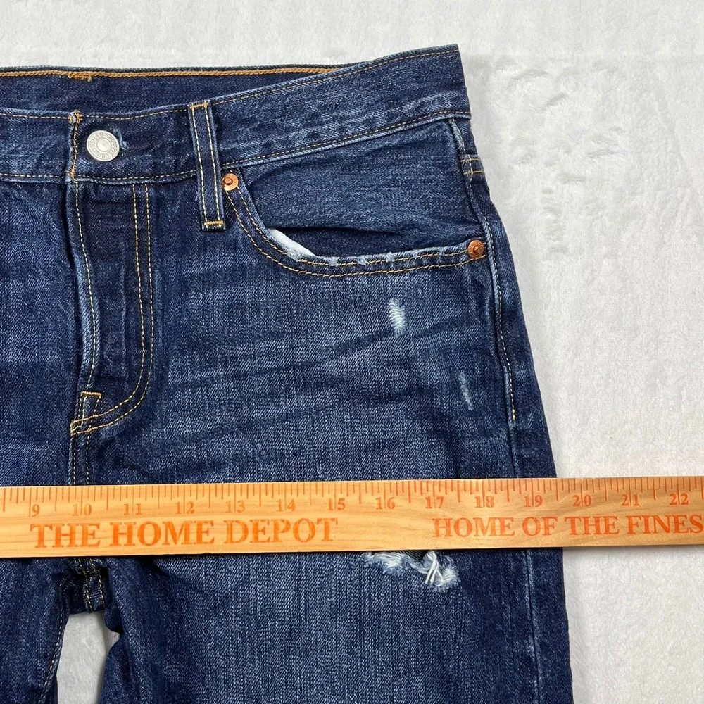 Levi's 501 T Tapered Jeans Men's 31x28 Dark Wash Distressed Denim Button Fly